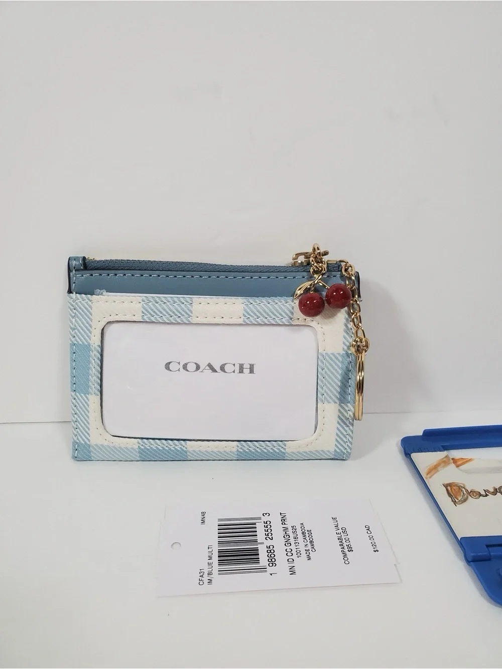 Coach Mini Skinny Id Case With Gingham Print And Charm NWT